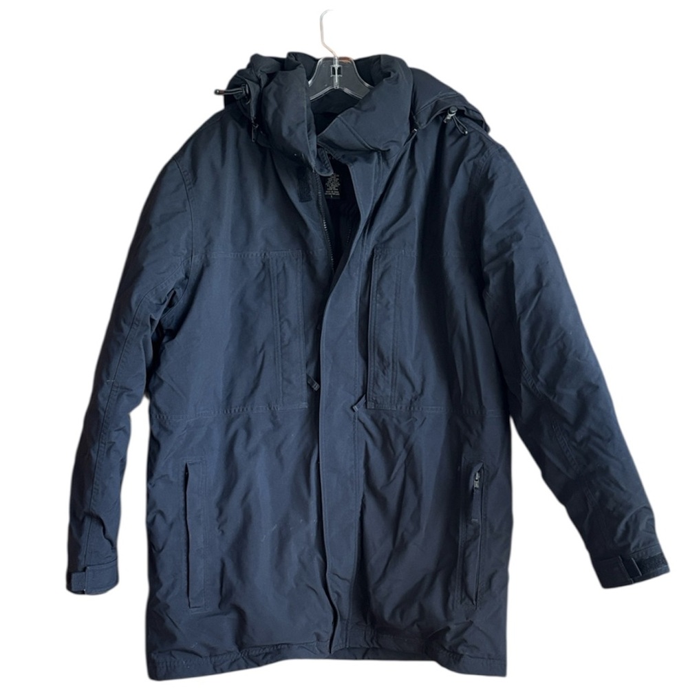 Eddie Bouer Men's Black Removable Hoodie Goose Down Winter‎ Coat Jacket Size L